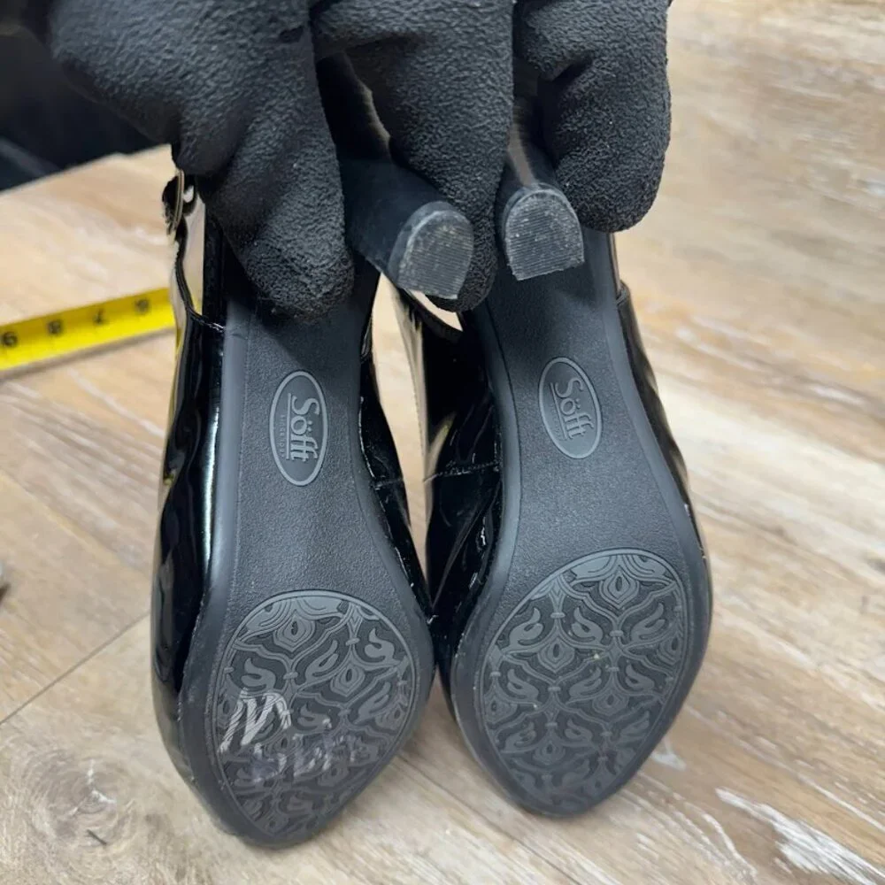 Sofft Black Patent Leather Slingback Peep Toe Heels Women's Size 9.5